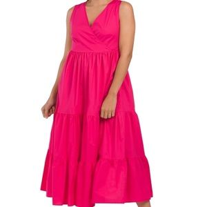 Magari Made in Italy Fuchsia Tiered Faux Wrap Sleeveless Maxi Dress